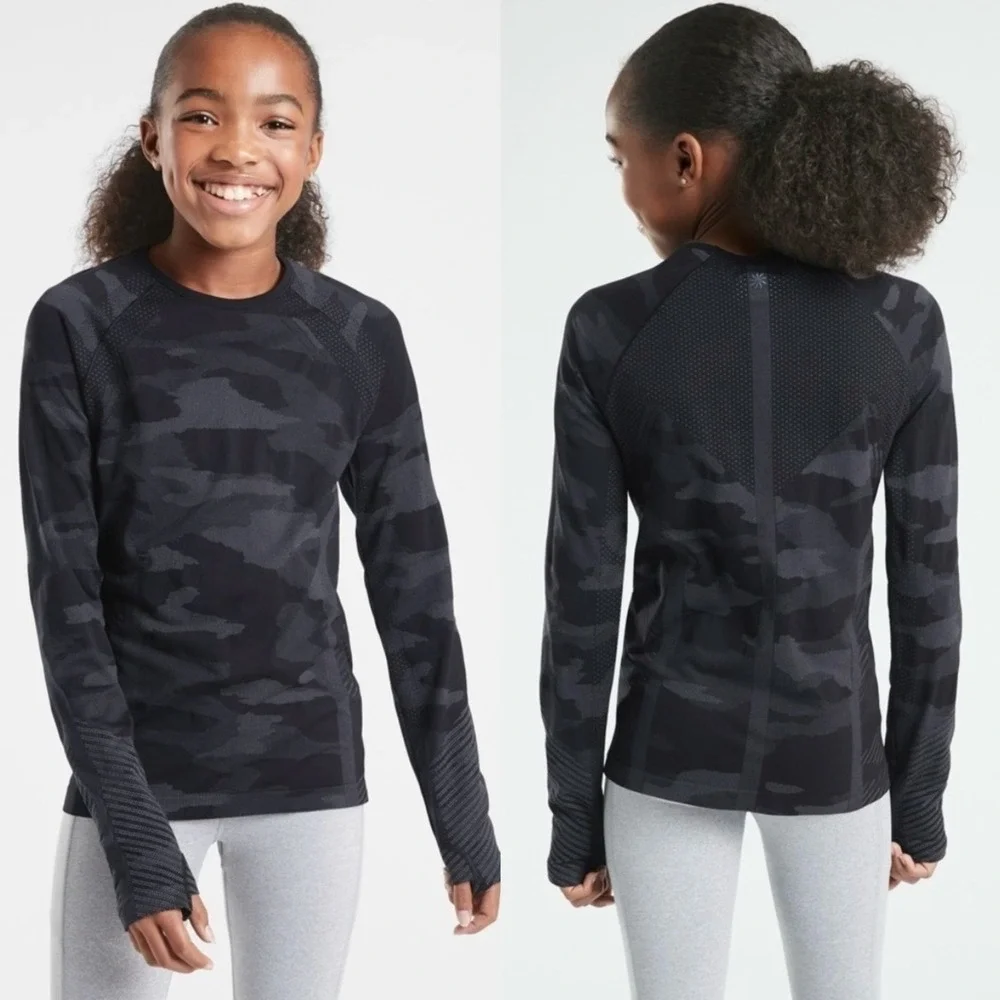Athleta Girl Power Up Camo Top, Black Camo Sz XL 14